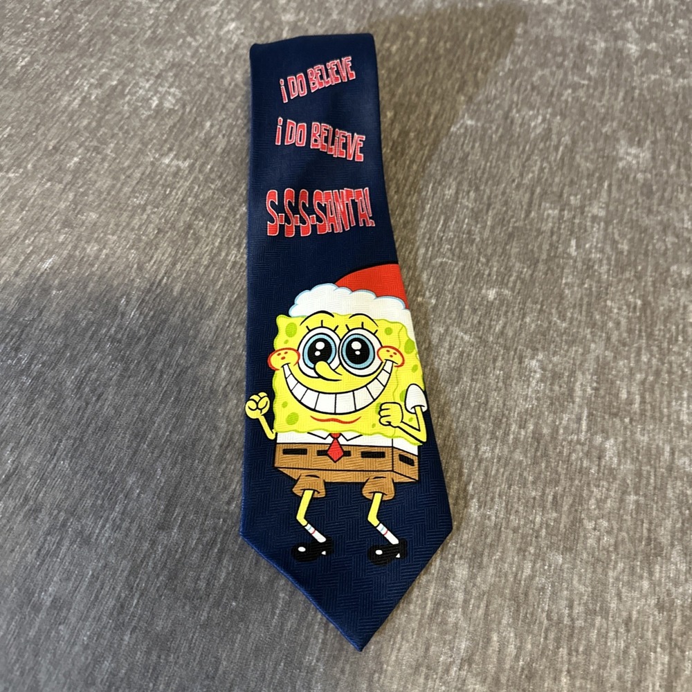 Vintage Nickelodeon SpongeBob Squarepants Tie‎ 57" Blue 2002 Santa polyester